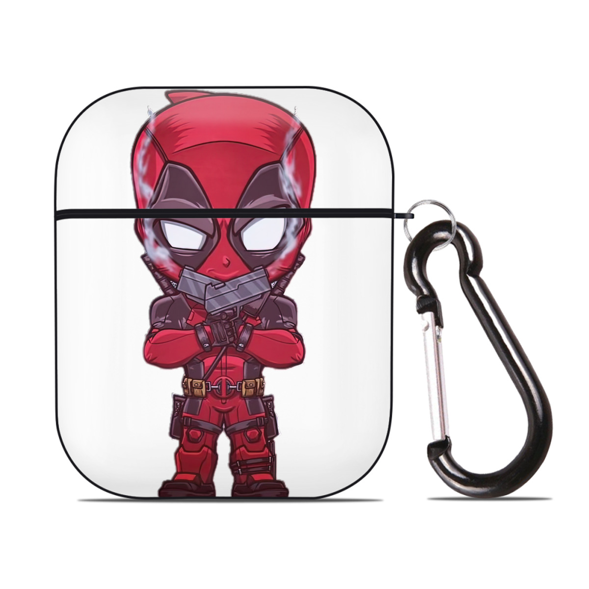 （画像用） Deadpool デッドプール AirPods 第2世代保護ケース ハードシェル ブラック 耐衝撃・防指紋・カラビナ付き