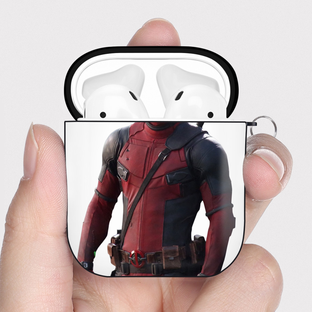 （画像用） Deadpool デッドプール AirPods 第2世代保護ケース ハードシェル ブラック 耐衝撃・防指紋・カラビナ付き