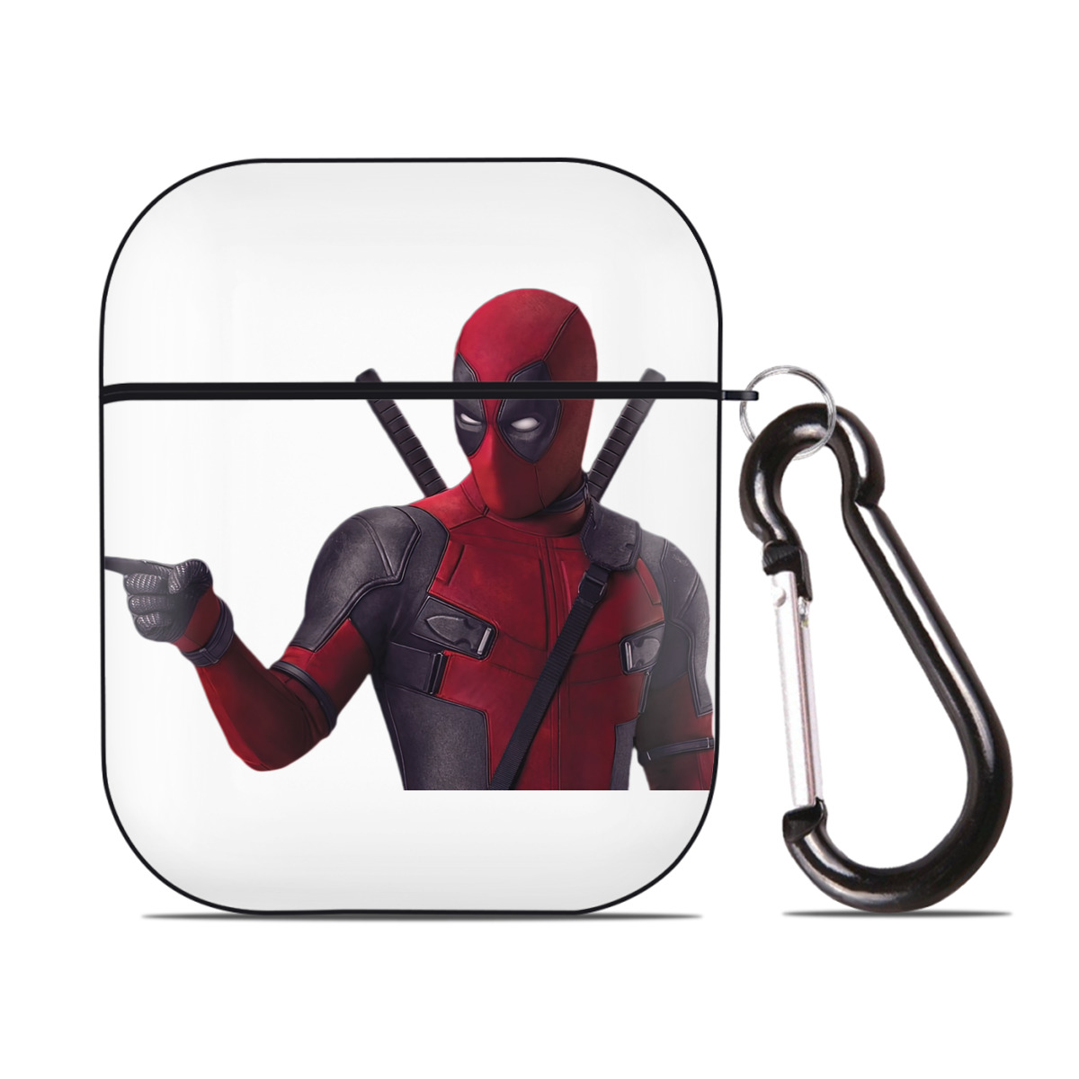 （画像用） Deadpool デッドプール AirPods 第2世代保護ケース ハードシェル ブラック 耐衝撃・防指紋・カラビナ付き