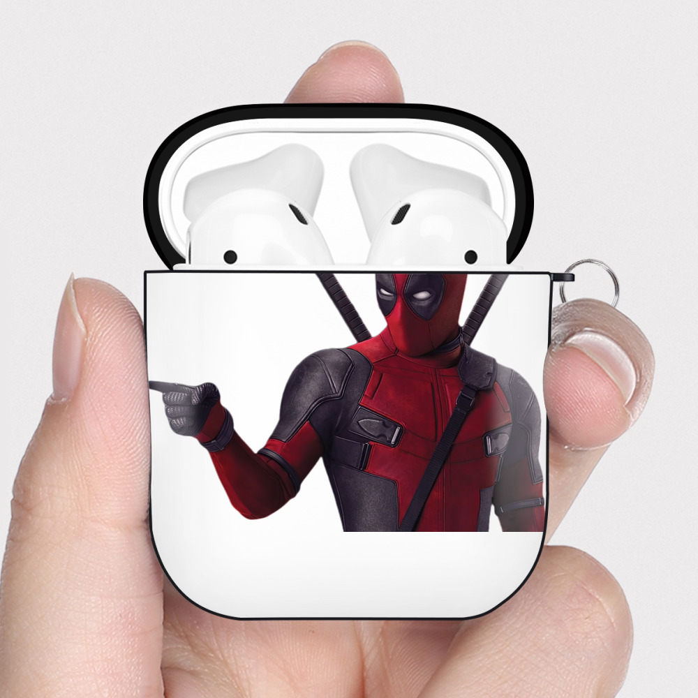 （画像用） Deadpool デッドプール AirPods 第2世代保護ケース ハードシェル ブラック 耐衝撃・防指紋・カラビナ付き