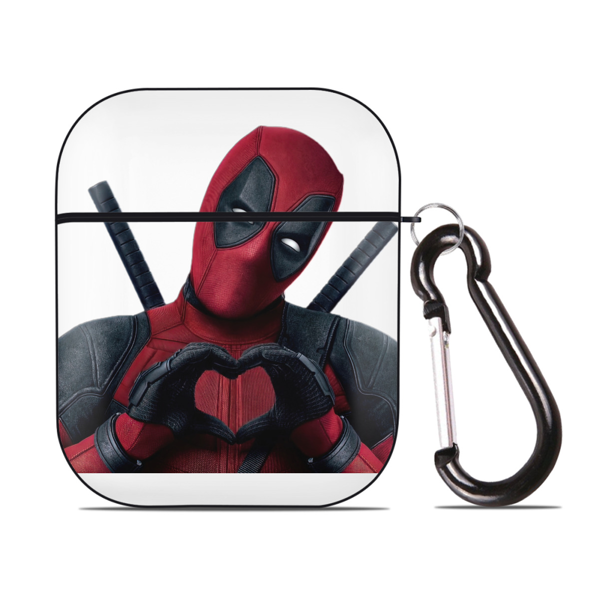 （画像用） Deadpool デッドプール AirPods 第2世代保護ケース ハードシェル ブラック 耐衝撃・防指紋・カラビナ付き