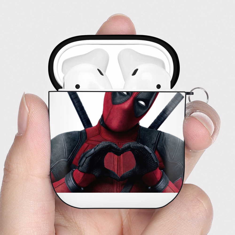（画像用） Deadpool デッドプール AirPods 第2世代保護ケース ハードシェル ブラック 耐衝撃・防指紋・カラビナ付き