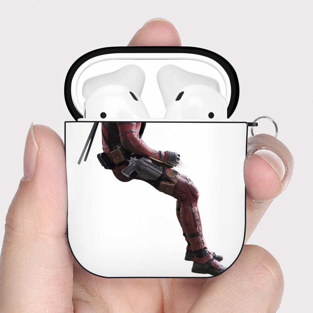 （画像用） Deadpool デッドプール AirPods 第2世代保護ケース ハードシェル ブラック 耐衝撃・防指紋・カラビナ付き
