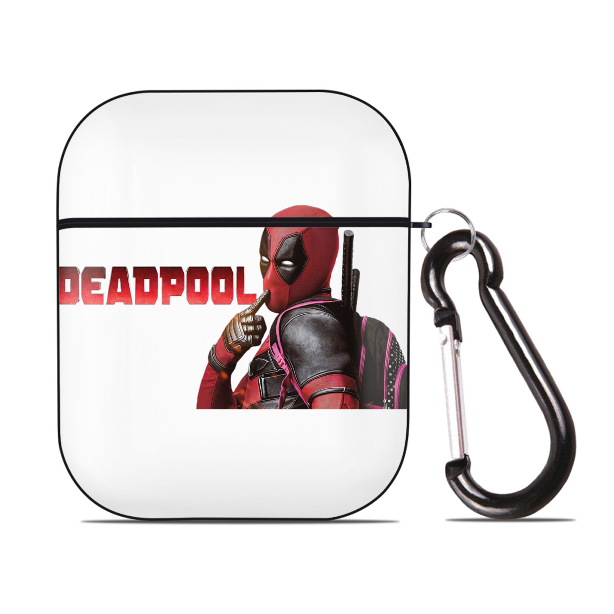 （画像用） Deadpool デッドプール AirPods 第2世代保護ケース ハードシェル ブラック 耐衝撃・防指紋・カラビナ付き