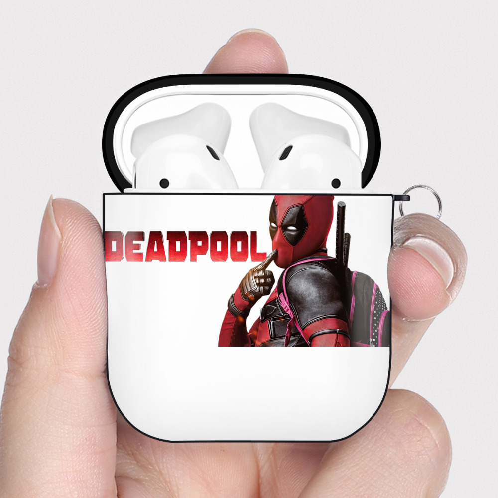 （画像用） Deadpool デッドプール AirPods 第2世代保護ケース ハードシェル ブラック 耐衝撃・防指紋・カラビナ付き