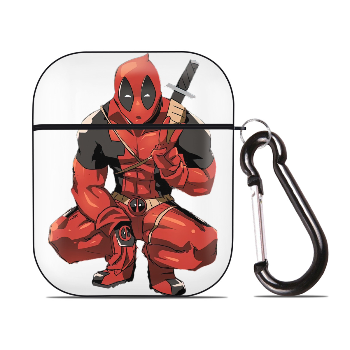（画像用） Deadpool デッドプール AirPods 第2世代保護ケース ハードシェル ブラック 耐衝撃・防指紋・カラビナ付き
