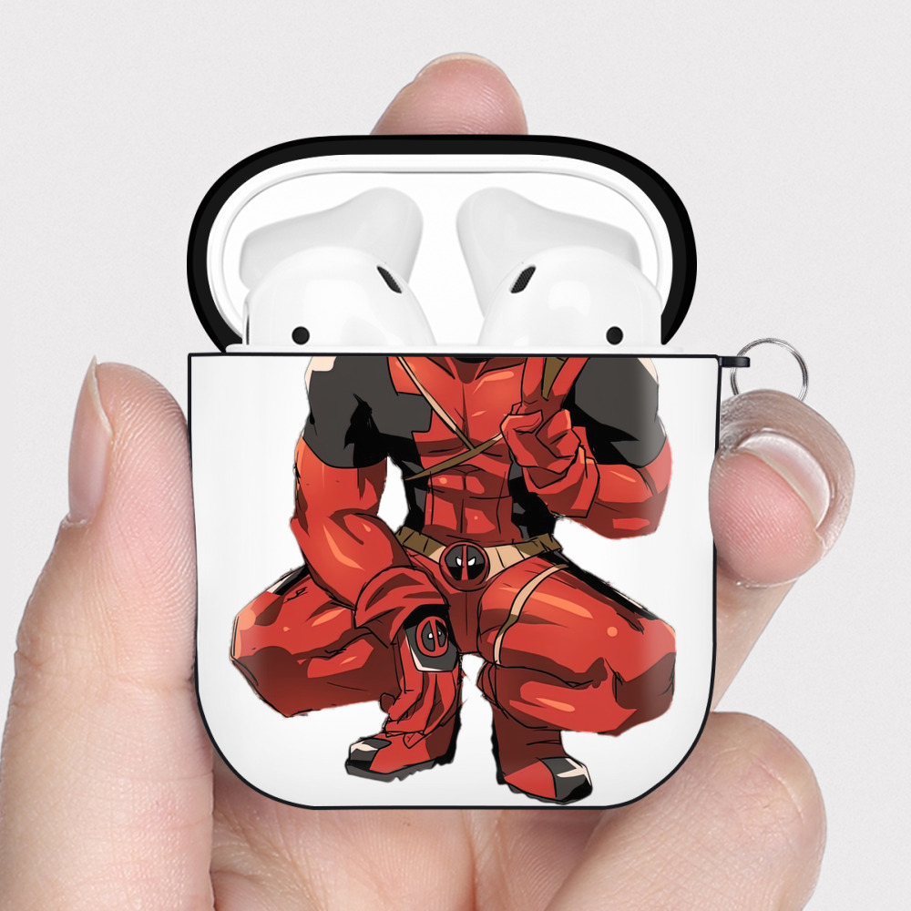 （画像用） Deadpool デッドプール AirPods 第2世代保護ケース ハードシェル ブラック 耐衝撃・防指紋・カラビナ付き