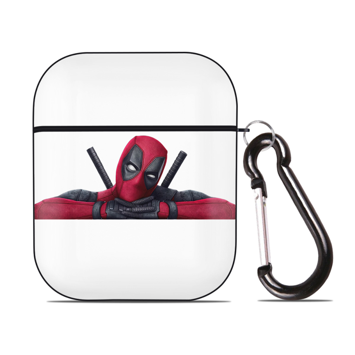 （画像用） Deadpool デッドプール AirPods 第2世代保護ケース ハードシェル ブラック 耐衝撃・防指紋・カラビナ付き