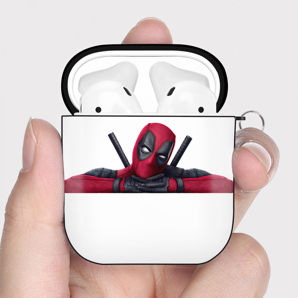 （画像用） Deadpool デッドプール AirPods 第2世代保護ケース ハードシェル ブラック 耐衝撃・防指紋・カラビナ付き