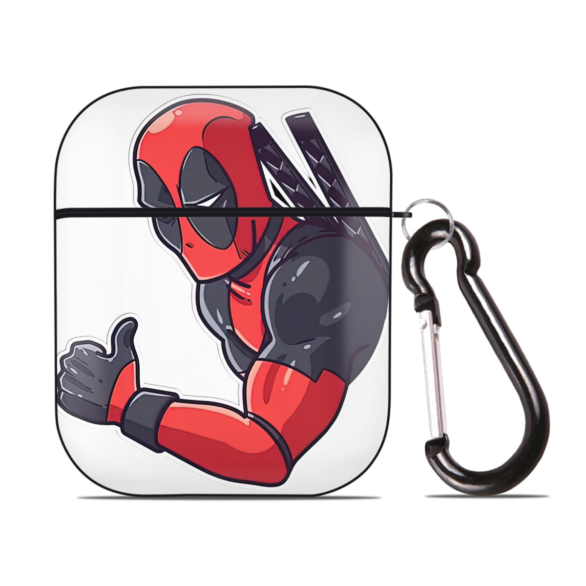 （画像用） Deadpool デッドプール AirPods 第2世代保護ケース ハードシェル ブラック 耐衝撃・防指紋・カラビナ付き