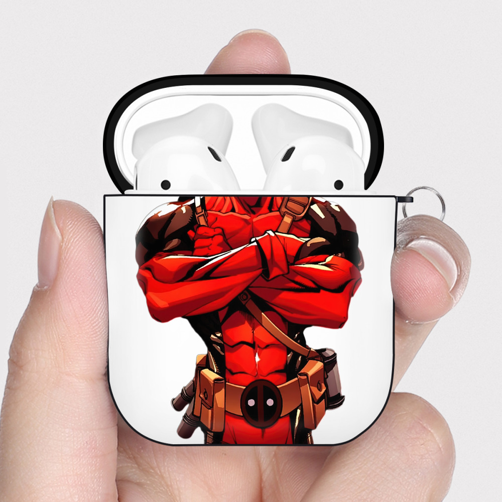 （画像用） Deadpool デッドプール AirPods 第2世代保護ケース ハードシェル ブラック 耐衝撃・防指紋・カラビナ付き