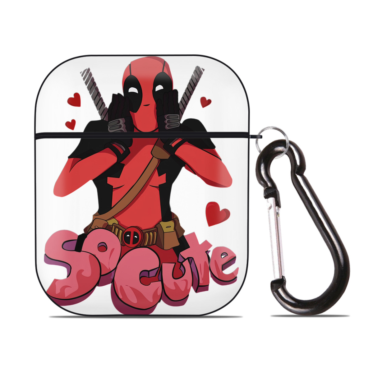 （画像用） Deadpool デッドプール AirPods 第2世代保護ケース ハードシェル ブラック 耐衝撃・防指紋・カラビナ付き