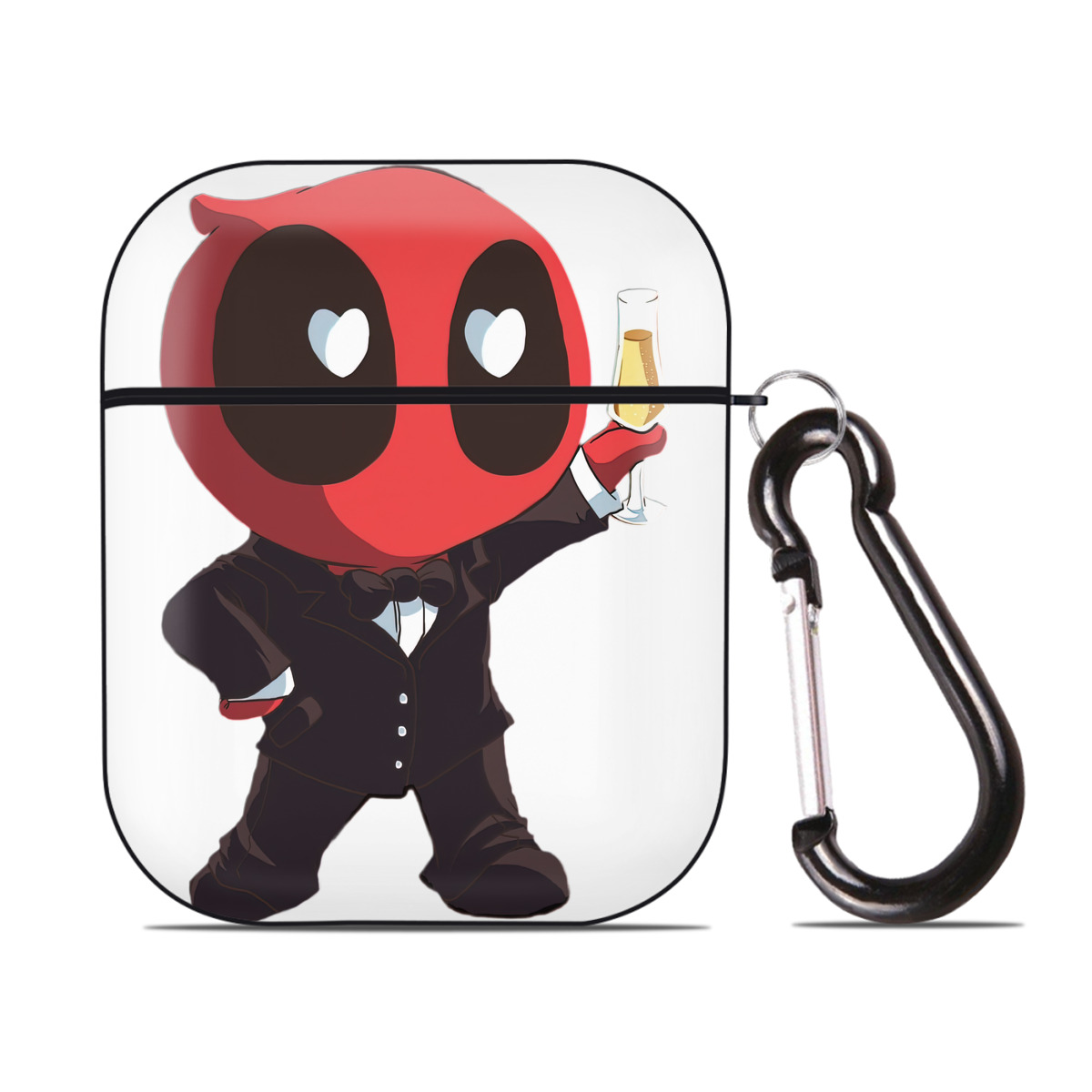（画像用） Deadpool デッドプール AirPods 第2世代保護ケース ハードシェル ブラック 耐衝撃・防指紋・カラビナ付き