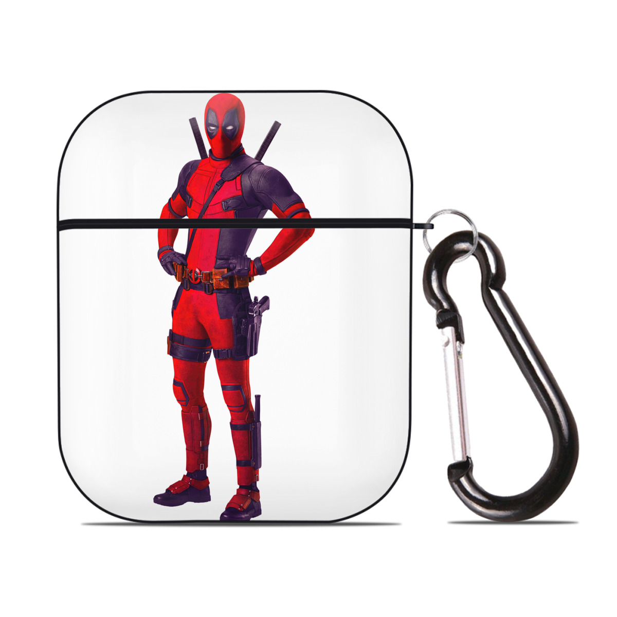 （画像用） Deadpool デッドプール AirPods 第2世代保護ケース ハードシェル ブラック 耐衝撃・防指紋・カラビナ付き