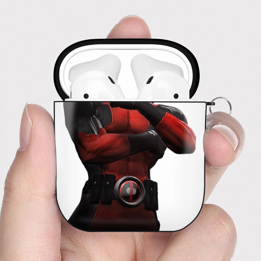 （画像用） Deadpool デッドプール AirPods 第2世代保護ケース ハードシェル ブラック 耐衝撃・防指紋・カラビナ付き
