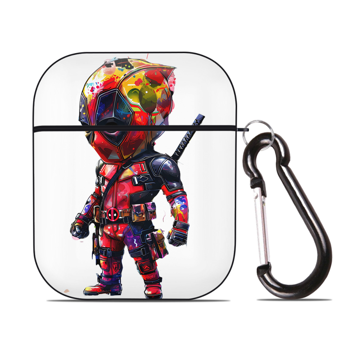 （画像用） Deadpool デッドプール AirPods 第2世代保護ケース ハードシェル ブラック 耐衝撃・防指紋・カラビナ付き