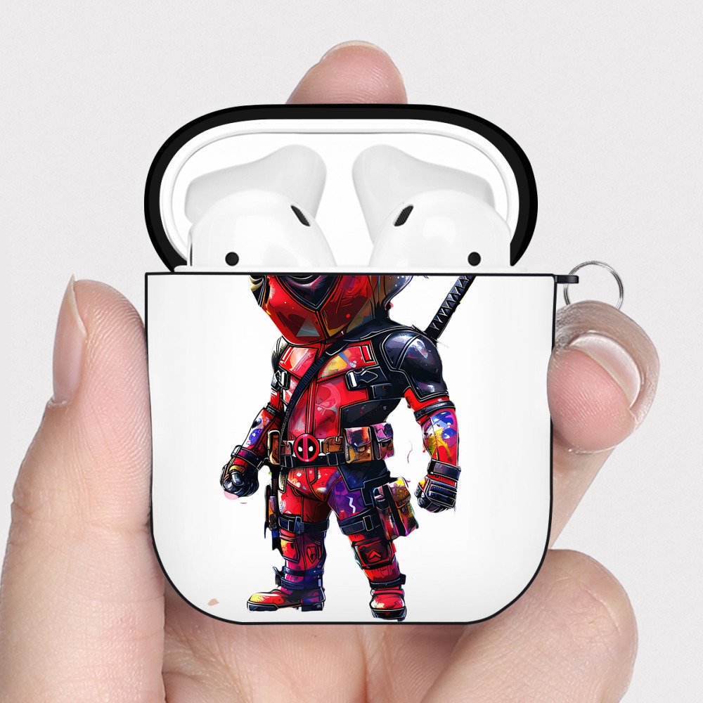 （画像用） Deadpool デッドプール AirPods 第2世代保護ケース ハードシェル ブラック 耐衝撃・防指紋・カラビナ付き
