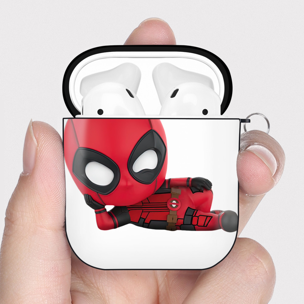 （画像用） Deadpool デッドプール AirPods 第2世代保護ケース ハードシェル ブラック 耐衝撃・防指紋・カラビナ付き