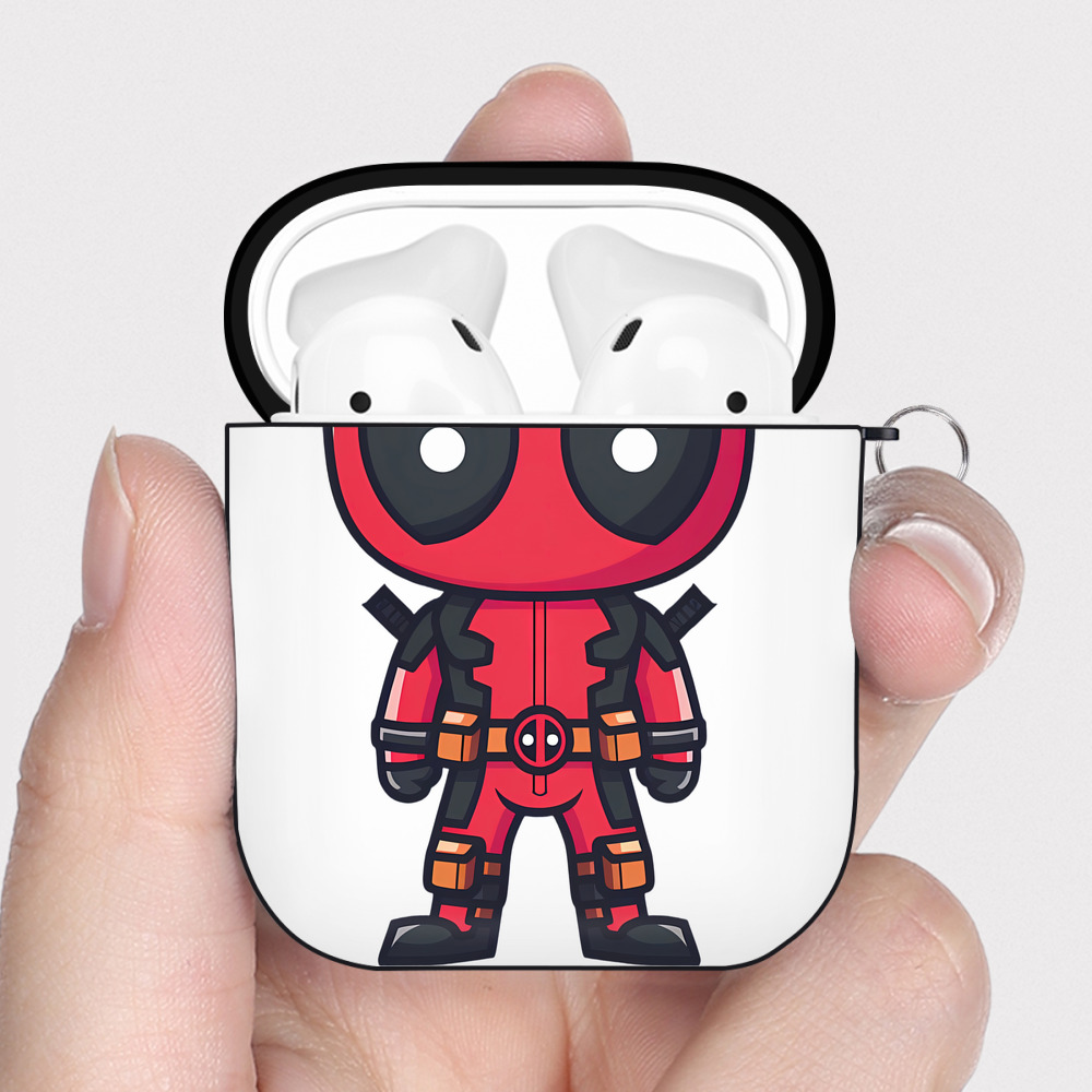 （画像用） Deadpool デッドプール AirPods 第2世代保護ケース ハードシェル ブラック 耐衝撃・防指紋・カラビナ付き