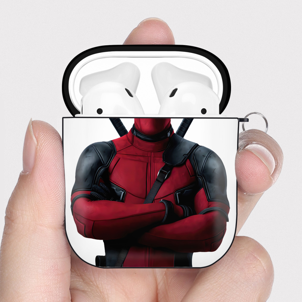 （画像用） Deadpool デッドプール AirPods 第2世代保護ケース ハードシェル ブラック 耐衝撃・防指紋・カラビナ付き