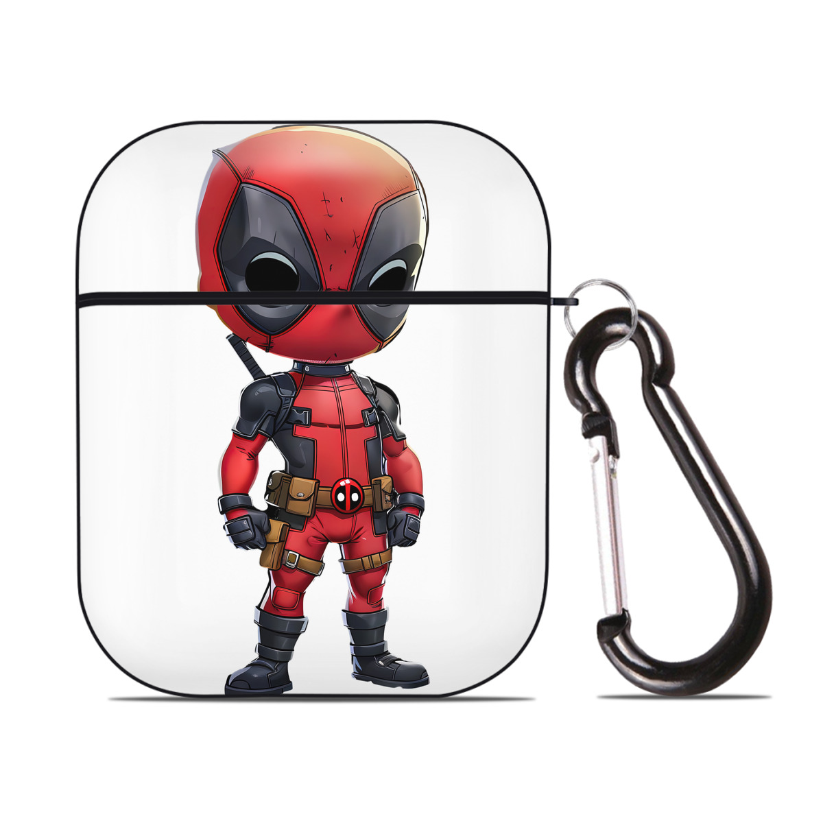 （画像用） Deadpool デッドプール AirPods 第2世代保護ケース ハードシェル ブラック 耐衝撃・防指紋・カラビナ付き