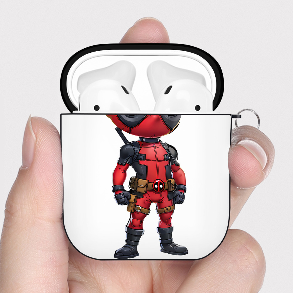 （画像用） Deadpool デッドプール AirPods 第2世代保護ケース ハードシェル ブラック 耐衝撃・防指紋・カラビナ付き
