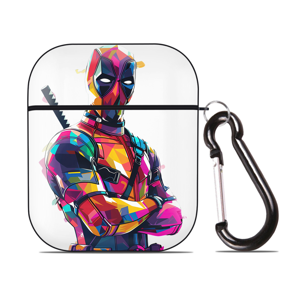 （画像用） Deadpool デッドプール AirPods 第2世代保護ケース ハードシェル ブラック 耐衝撃・防指紋・カラビナ付き