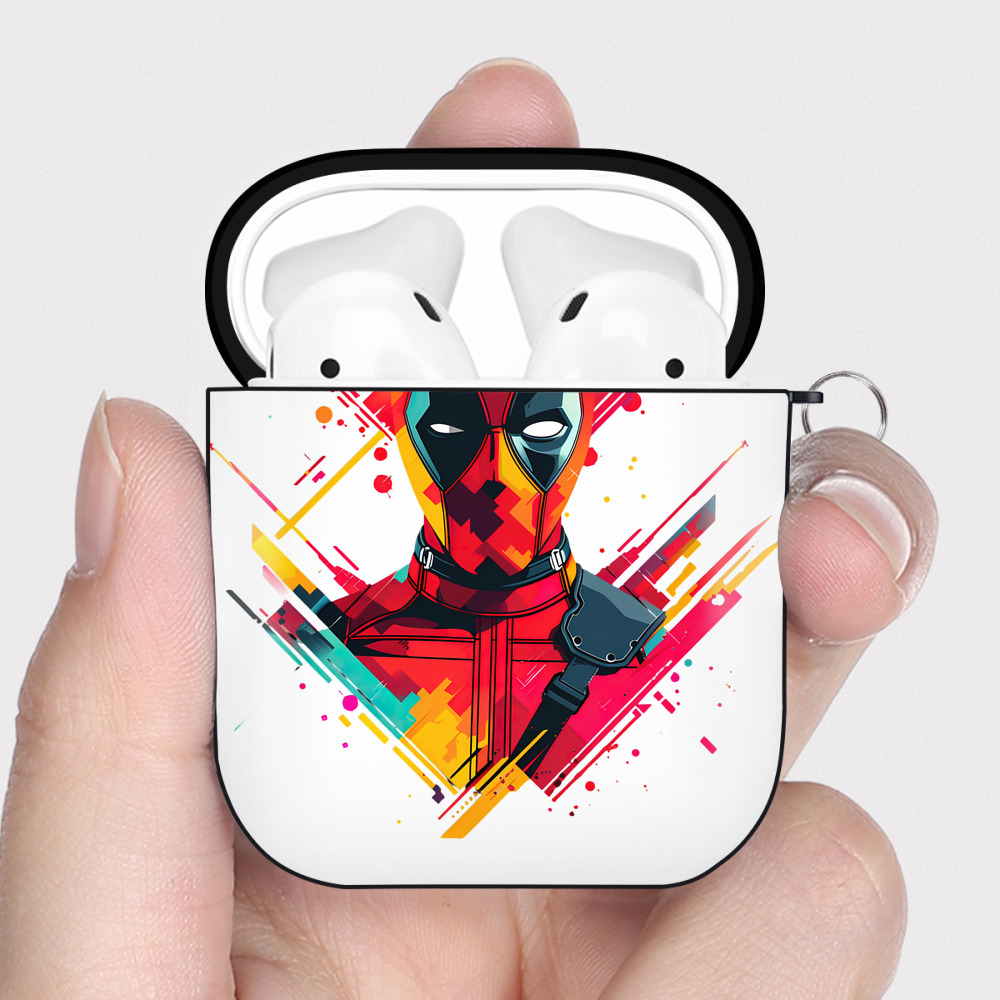 （画像用） Deadpool デッドプール AirPods 第2世代保護ケース ハードシェル ブラック 耐衝撃・防指紋・カラビナ付き