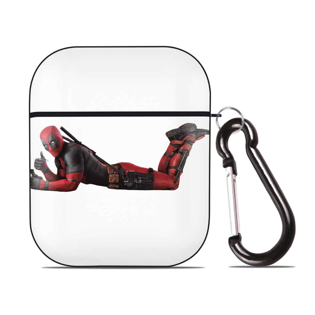 （画像用） Deadpool デッドプール AirPods 第2世代保護ケース ハードシェル ブラック 耐衝撃・防指紋・カラビナ付き