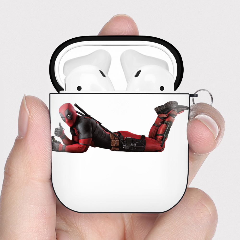 （画像用） Deadpool デッドプール AirPods 第2世代保護ケース ハードシェル ブラック 耐衝撃・防指紋・カラビナ付き