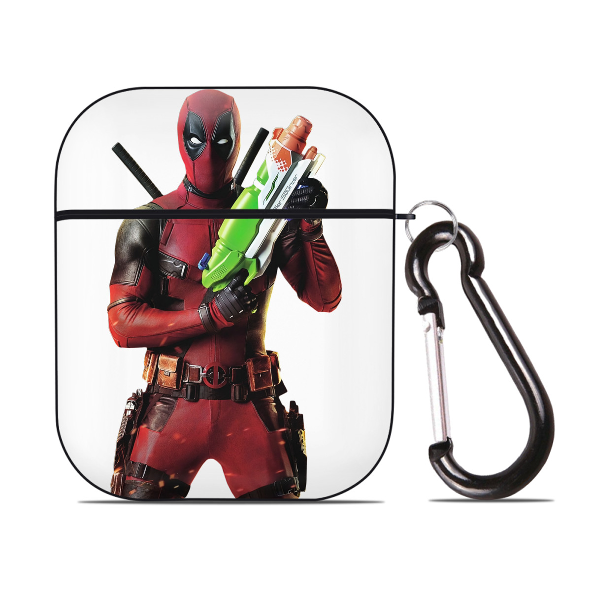（画像用） Deadpool デッドプール AirPods 第2世代保護ケース ハードシェル ブラック 耐衝撃・防指紋・カラビナ付き