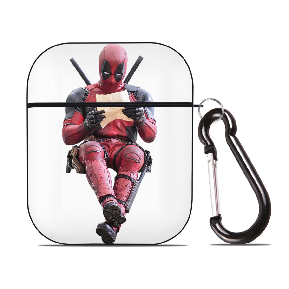 （画像用） Deadpool デッドプール AirPods 第2世代保護ケース ハードシェル ブラック 耐衝撃・防指紋・カラビナ付き