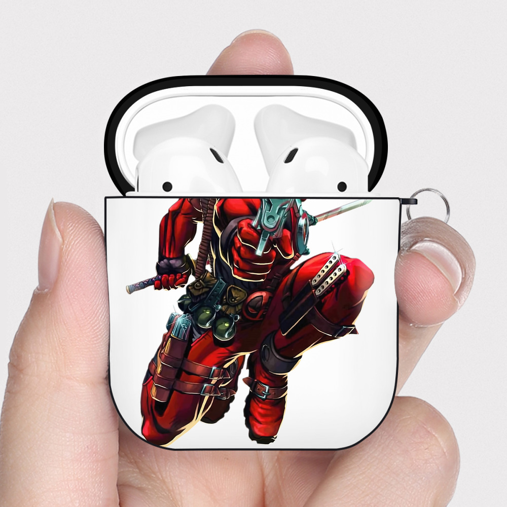 （画像用） Deadpool デッドプール AirPods 第2世代保護ケース ハードシェル ブラック 耐衝撃・防指紋・カラビナ付き