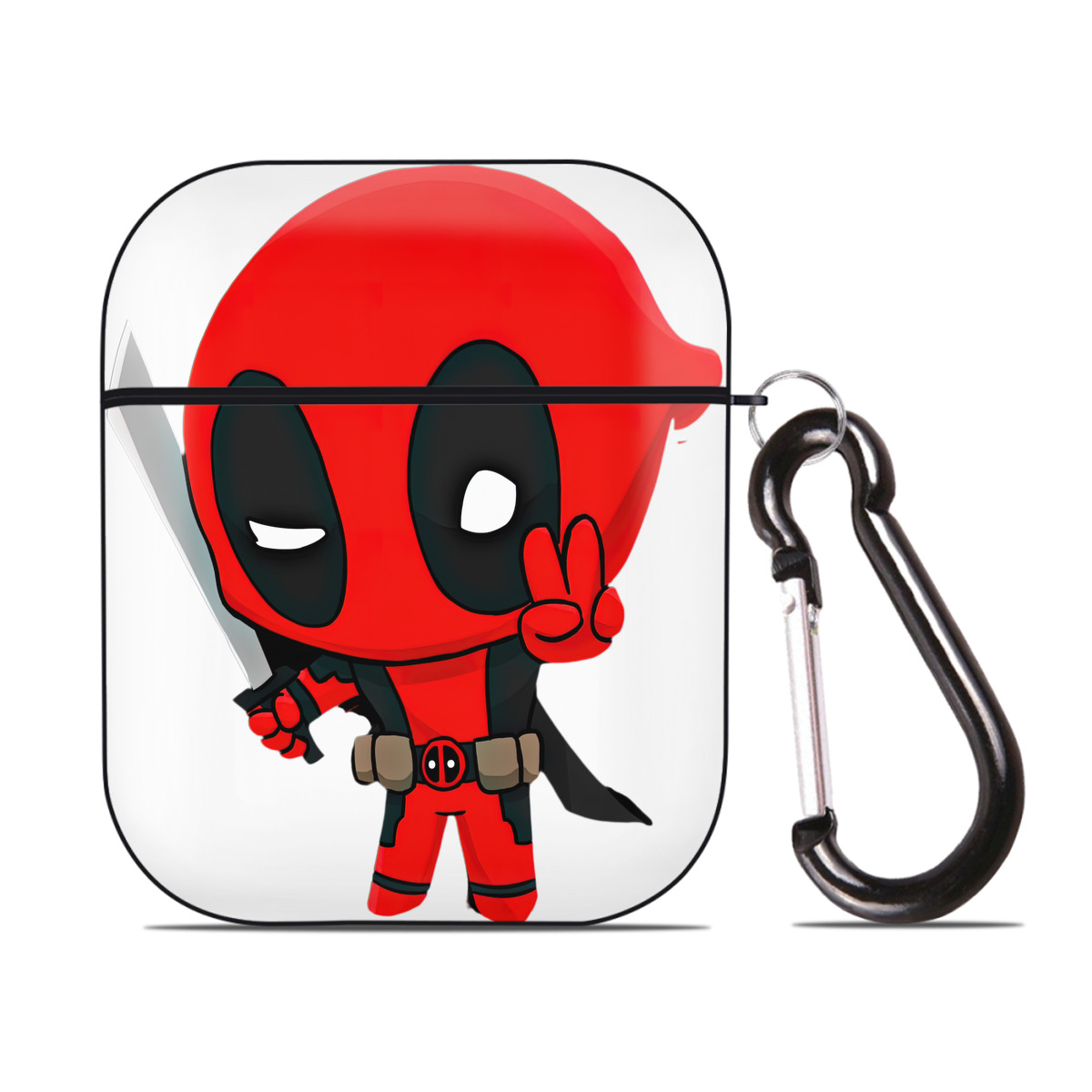 （画像用） Deadpool デッドプール AirPods 第2世代保護ケース ハードシェル ブラック 耐衝撃・防指紋・カラビナ付き