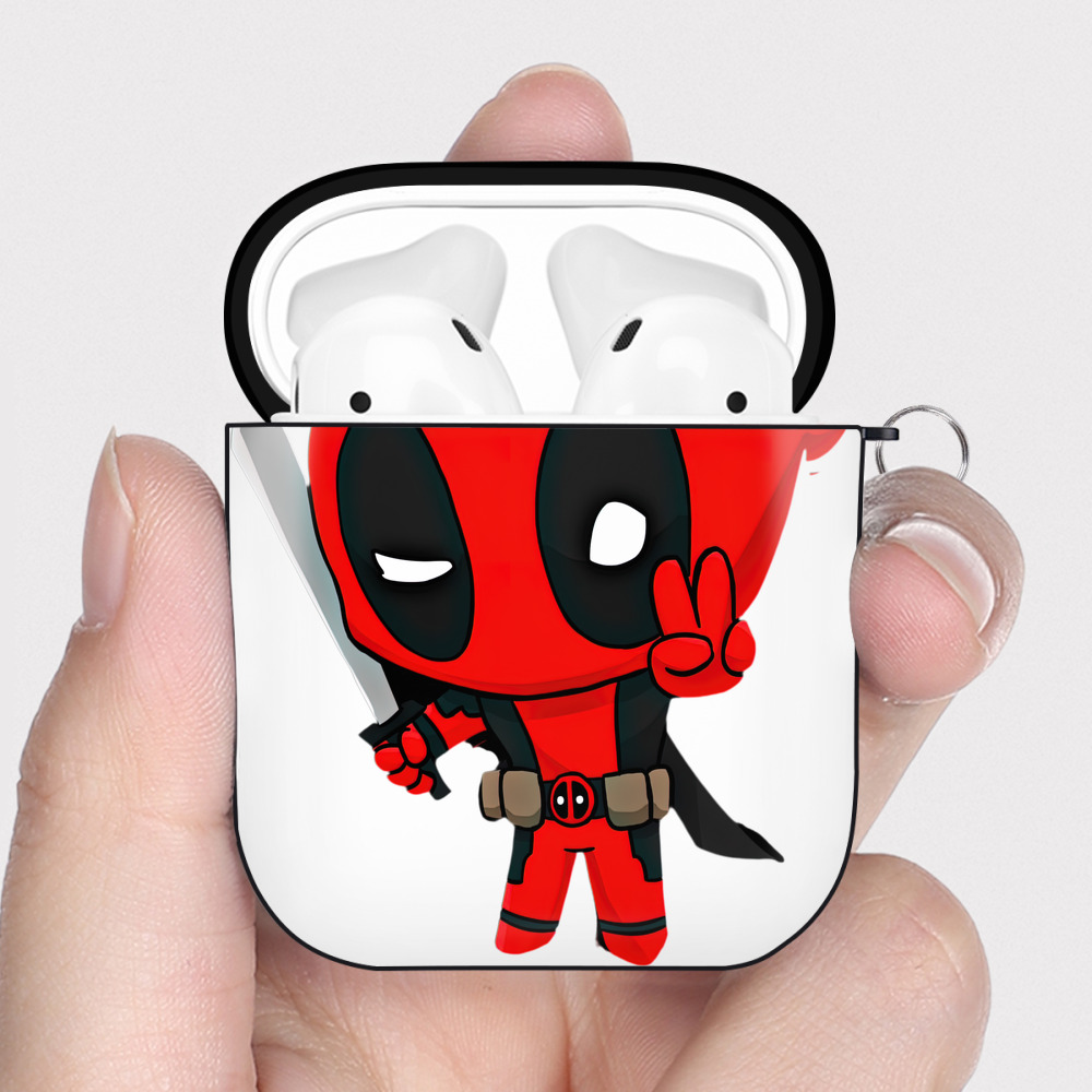 （画像用） Deadpool デッドプール AirPods 第2世代保護ケース ハードシェル ブラック 耐衝撃・防指紋・カラビナ付き