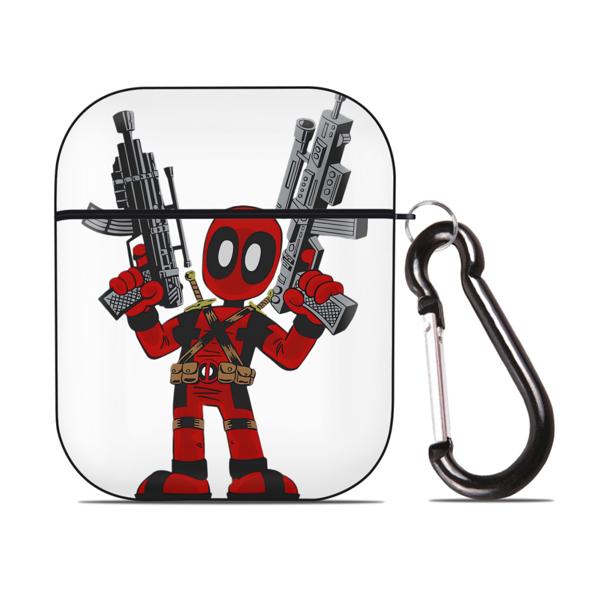 （画像用） Deadpool デッドプール AirPods 第2世代保護ケース ハードシェル ブラック 耐衝撃・防指紋・カラビナ付き