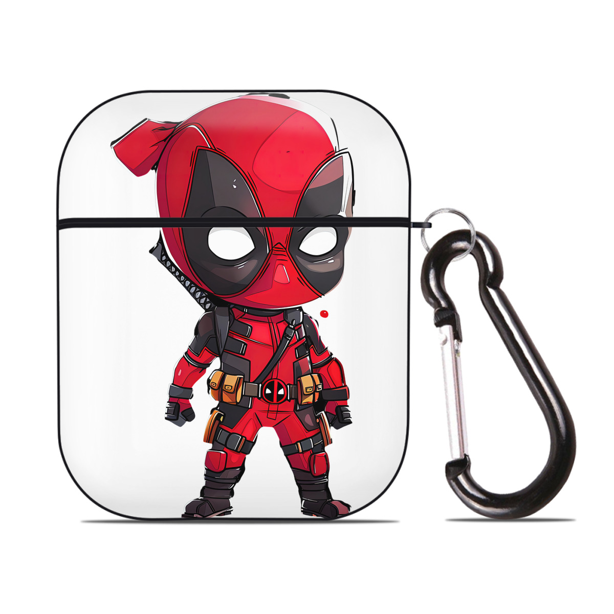 （画像用） Deadpool デッドプール AirPods 第2世代保護ケース ハードシェル ブラック 耐衝撃・防指紋・カラビナ付き