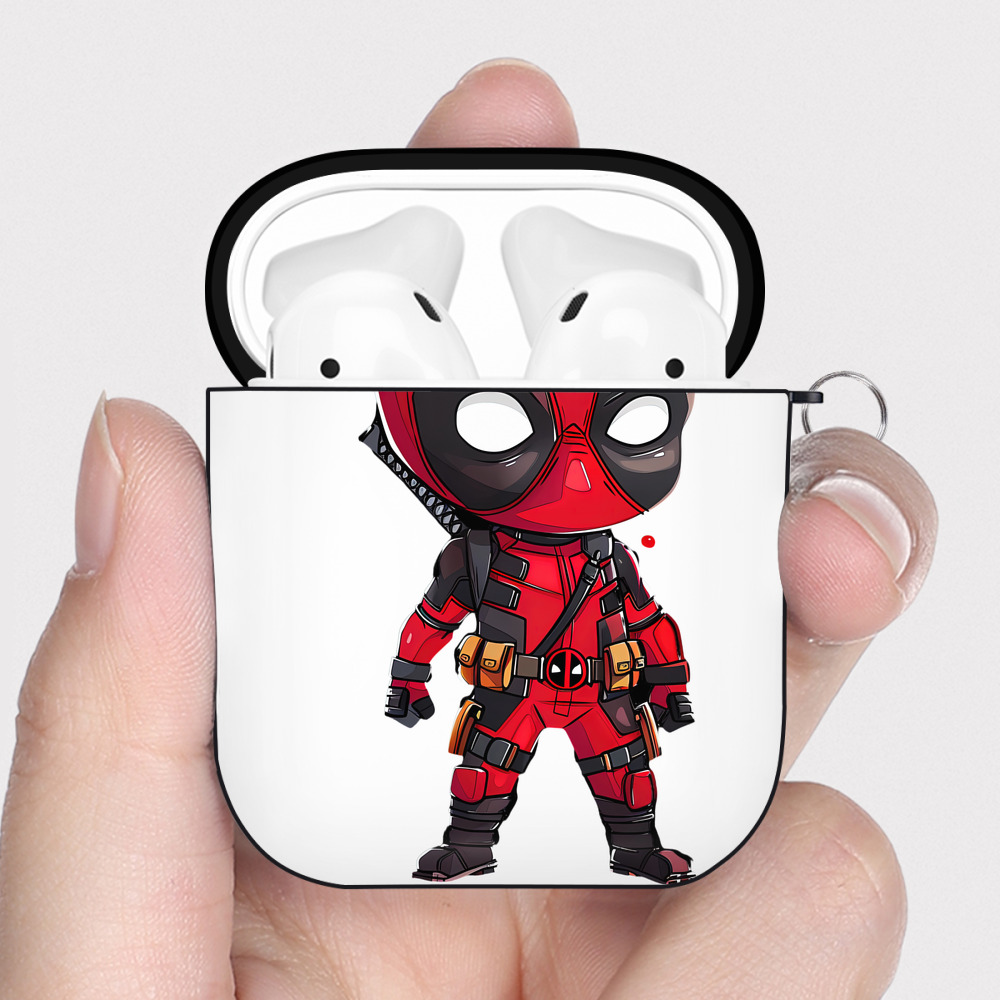 （画像用） Deadpool デッドプール AirPods 第2世代保護ケース ハードシェル ブラック 耐衝撃・防指紋・カラビナ付き