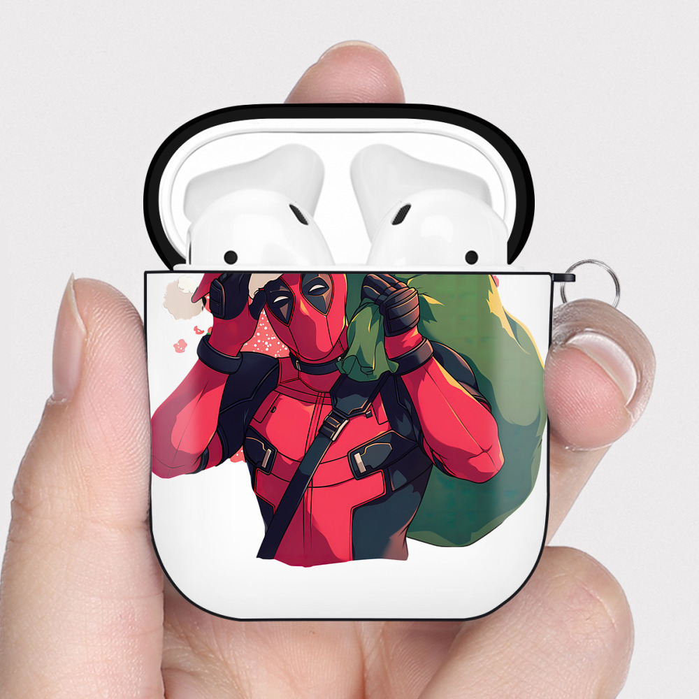 （画像用） Deadpool デッドプール AirPods 第2世代保護ケース ハードシェル ブラック 耐衝撃・防指紋・カラビナ付き