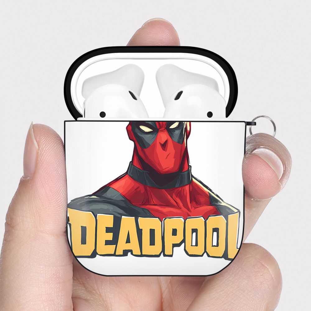 （画像用） Deadpool デッドプール AirPods 第2世代保護ケース ハードシェル ブラック 耐衝撃・防指紋・カラビナ付き