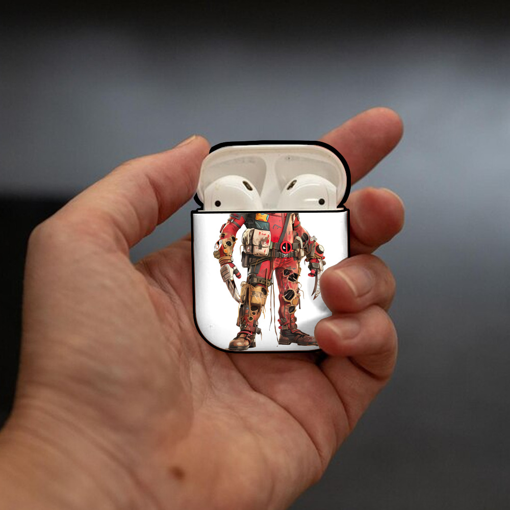 Deadpool デッドプール AirPods 第2世代保護ケース ハードシェル ブラック 耐衝撃・防指紋・カラビナ付き