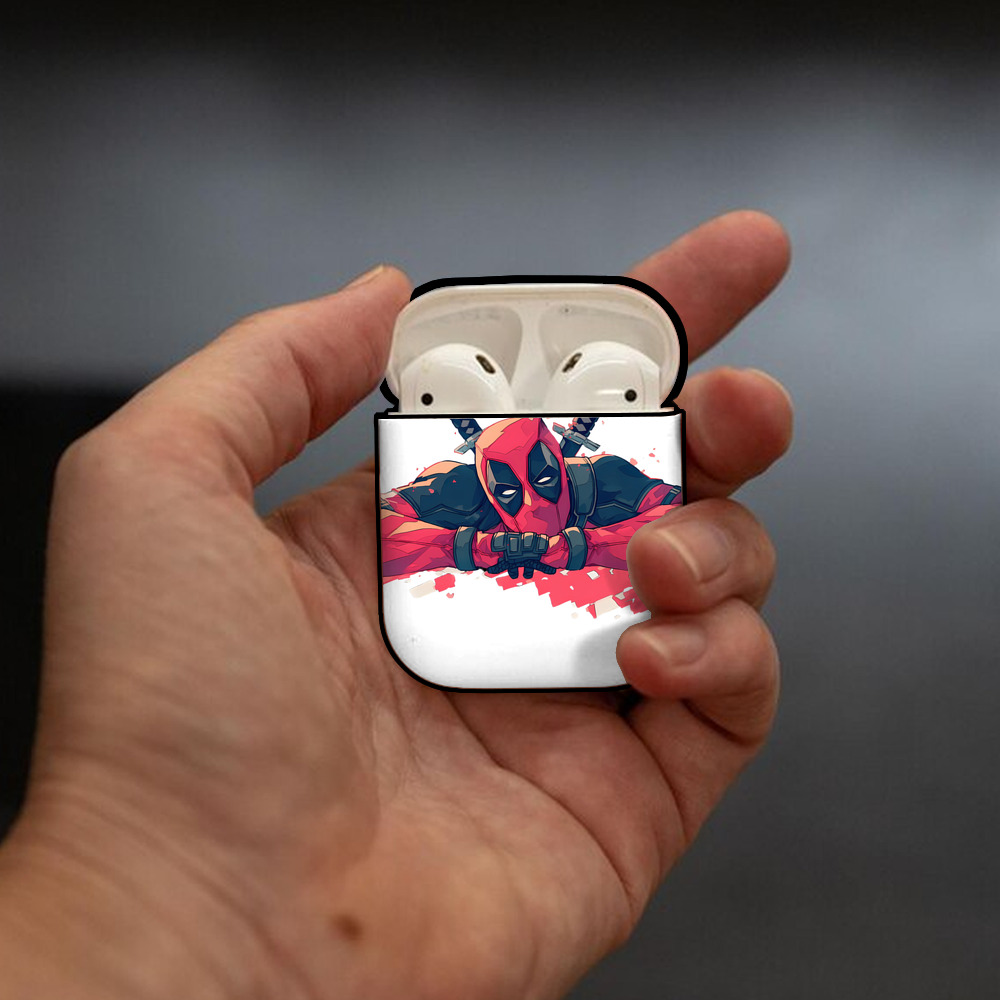Deadpool デッドプール AirPods 第2世代保護ケース ハードシェル ブラック 耐衝撃・防指紋・カラビナ付き