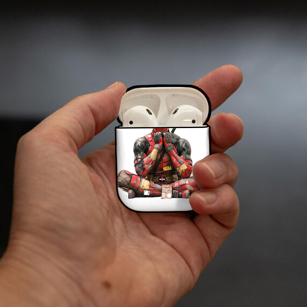 Deadpool デッドプール AirPods 第2世代保護ケース ハードシェル ブラック 耐衝撃・防指紋・カラビナ付き