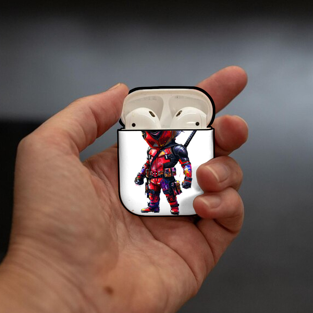 Deadpool デッドプール AirPods 第2世代保護ケース ハードシェル ブラック 耐衝撃・防指紋・カラビナ付き