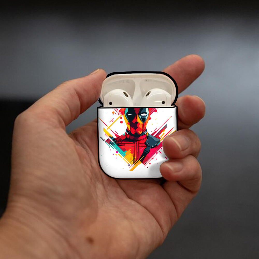 Deadpool デッドプール AirPods 第2世代保護ケース ハードシェル ブラック 耐衝撃・防指紋・カラビナ付き