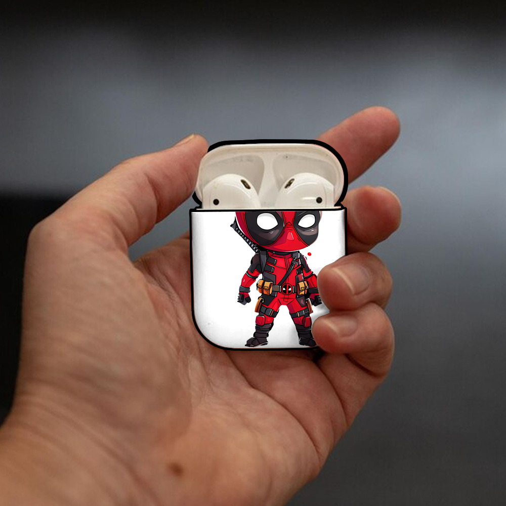 Deadpool デッドプール AirPods 第2世代保護ケース ハードシェル ブラック 耐衝撃・防指紋・カラビナ付き