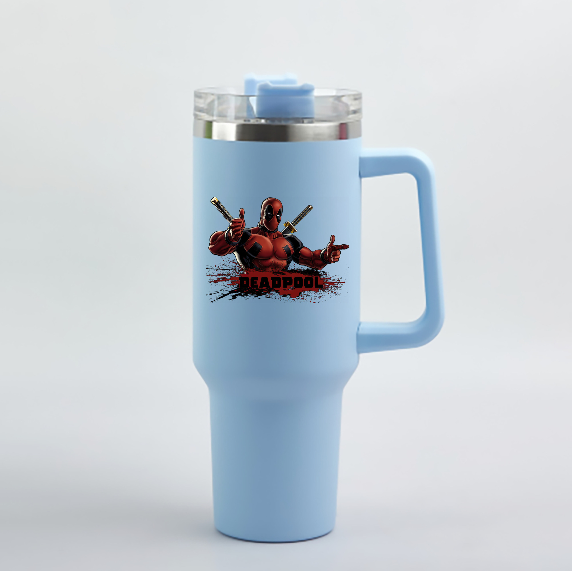 （画像用） Deadpool デッドプール 1200mL車用タンブラー - クリスタルステッカー（プラスチックストロー付き）