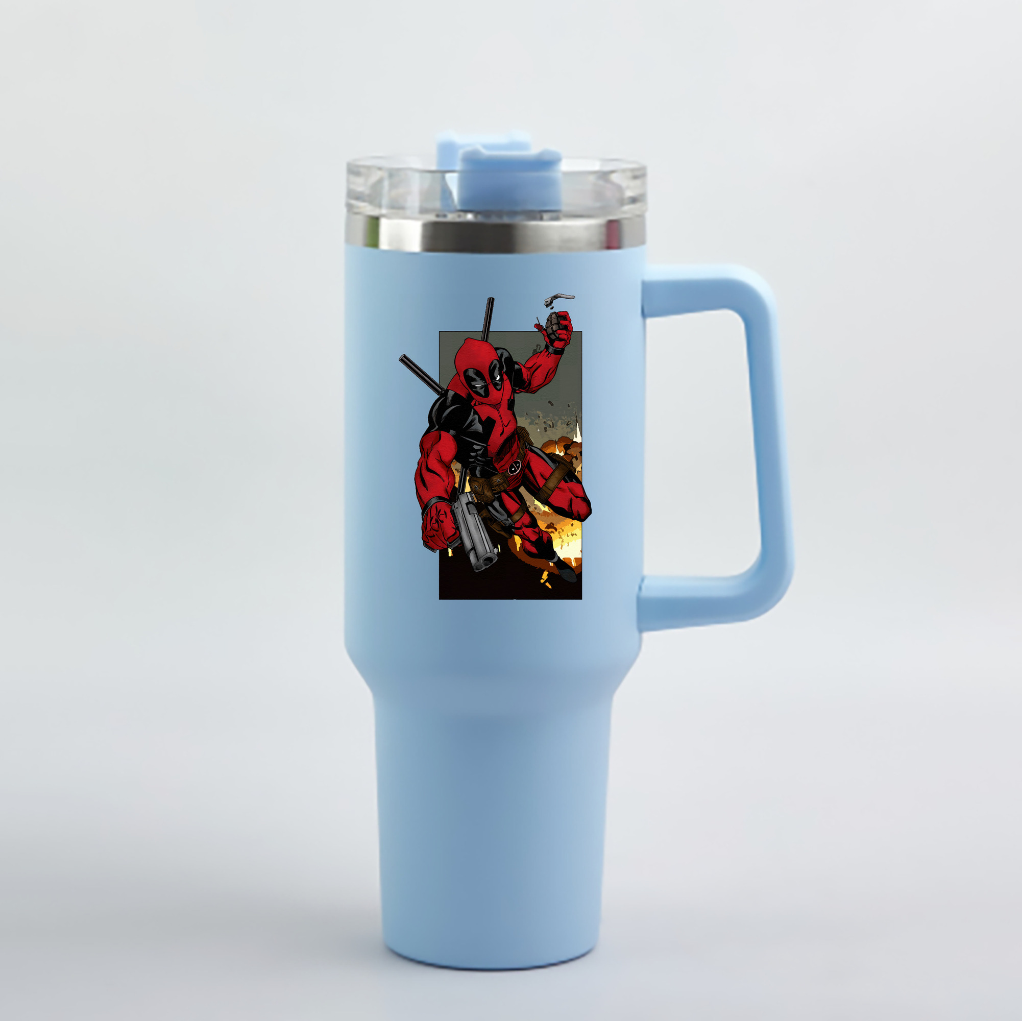 （画像用） Deadpool デッドプール 1200mL車用タンブラー - クリスタルステッカー（プラスチックストロー付き）
