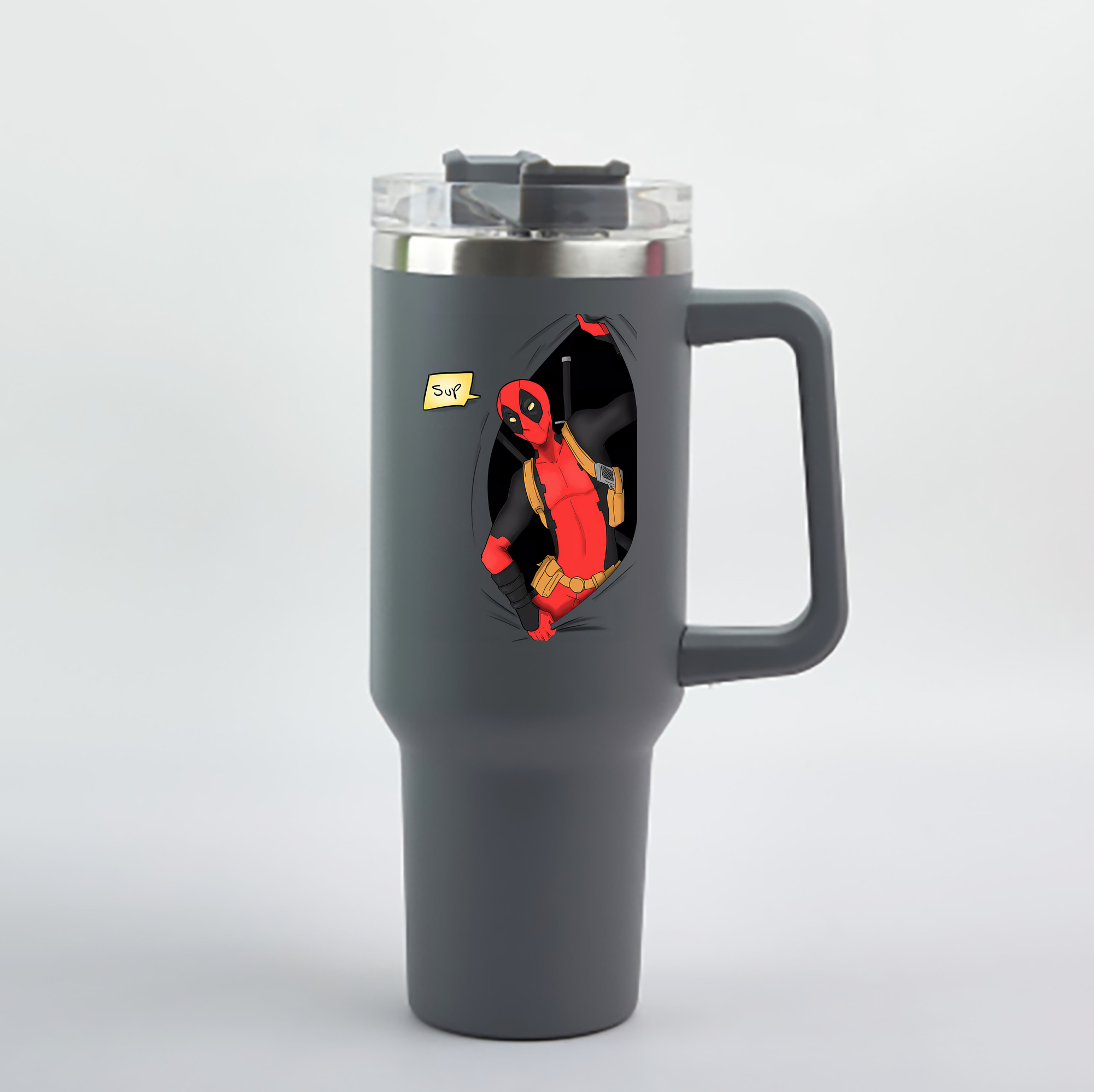 （画像用） Deadpool デッドプール 1200mL車用タンブラー - クリスタルステッカー（プラスチックストロー付き）