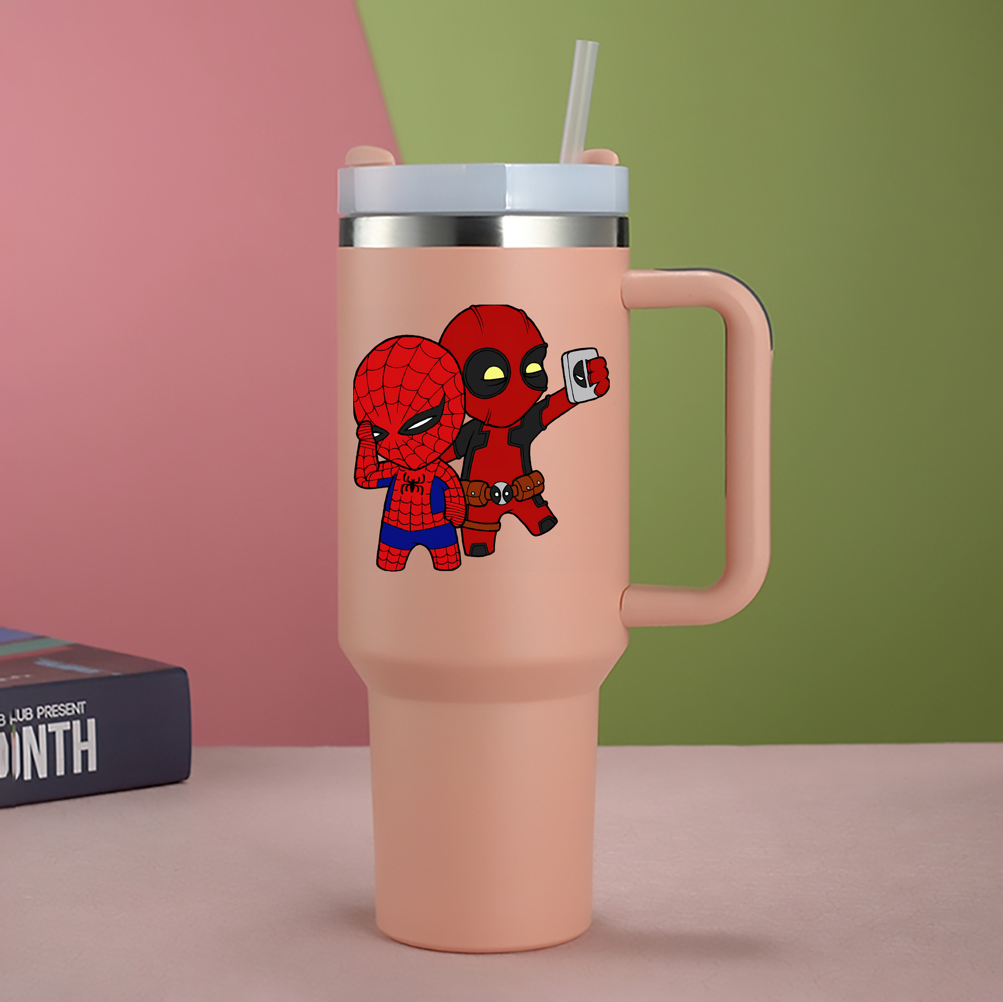 （画像用） Deadpool デッドプール 1200mL車用タンブラー - クリスタルステッカー（プラスチックストロー付き）